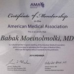 A membership certificate awarded by the American Medical Association.