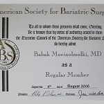 Certificate for American society bariatric surgery awards.