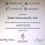 An American academy awards certificate in cosmetic surgery.