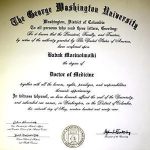 A doctor of medicine degree from George Washington University with awards.