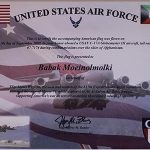 Awards certificate featuring a United States Air Force airplane.