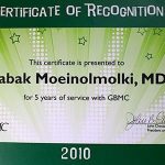 Awards certificate for Babak Mohnikov, MD.