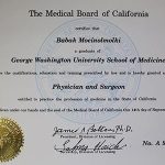 An awarded certificate from the medical board of california.