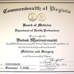 Awards certificate from the Virginia board of health.